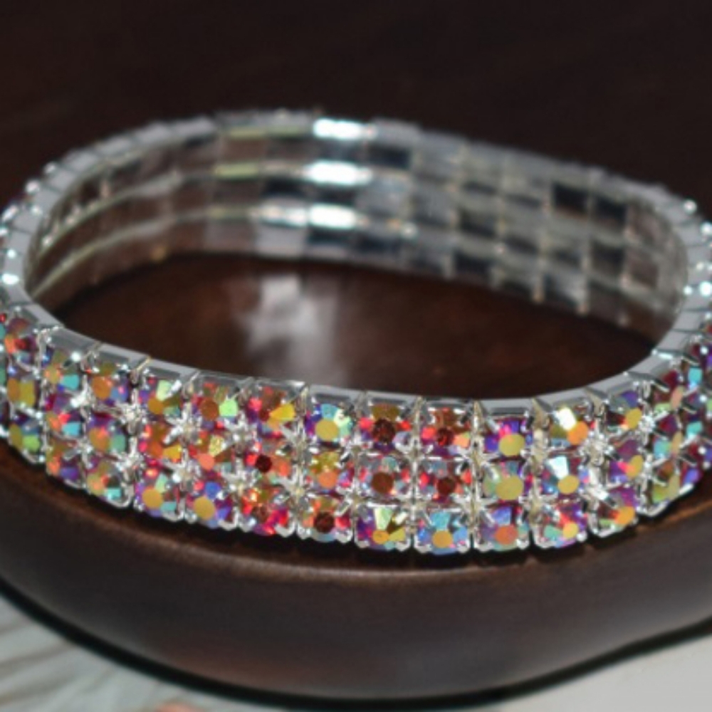 Iridescent triple layer rhinestone bracelet